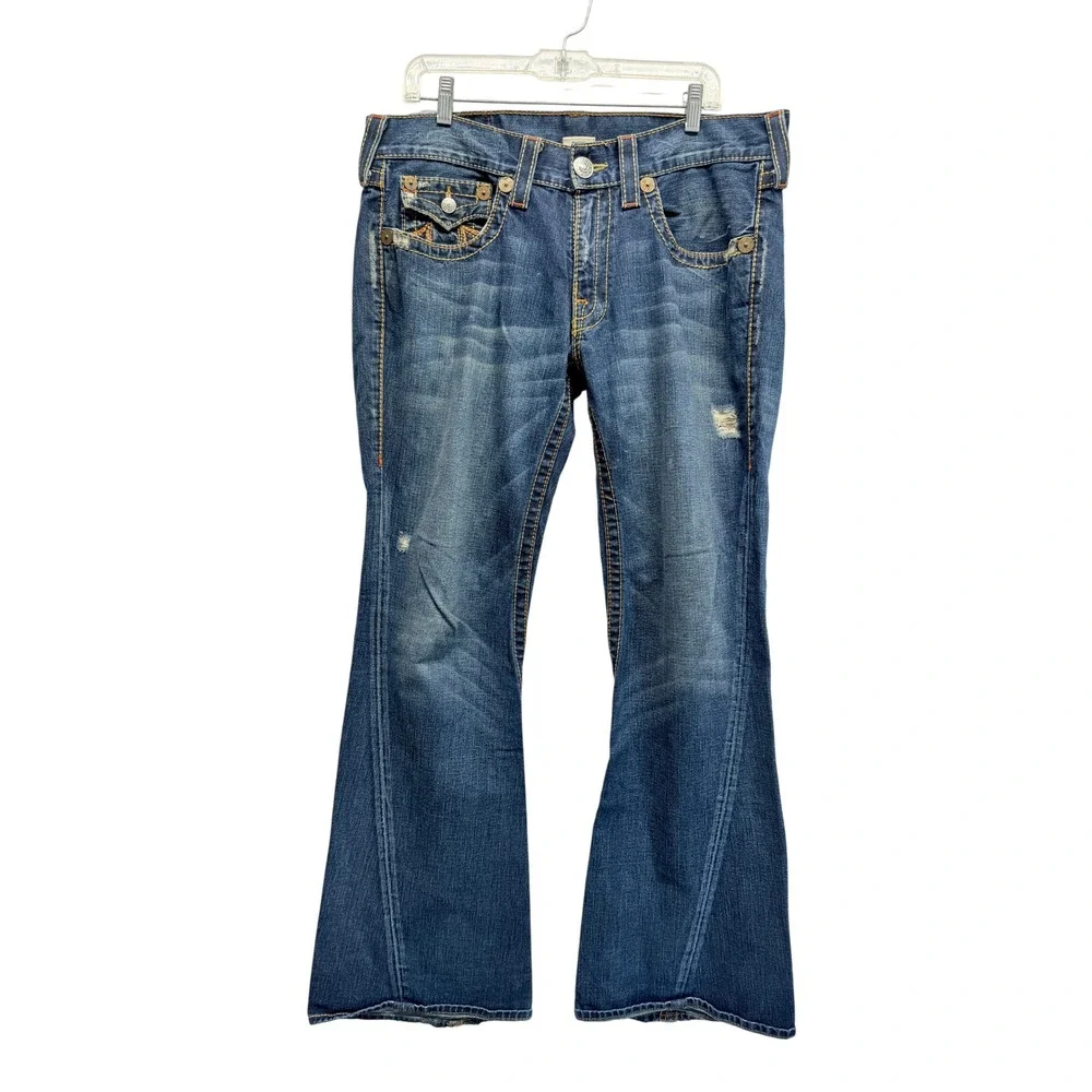 Rare VTG USA Y2K True Religion Joey Big T Super T 34 Flap Flare Jeans READ
